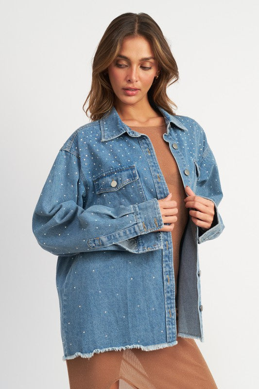 OVERSIZED RHINESTONE DENIM JACKET - Always24