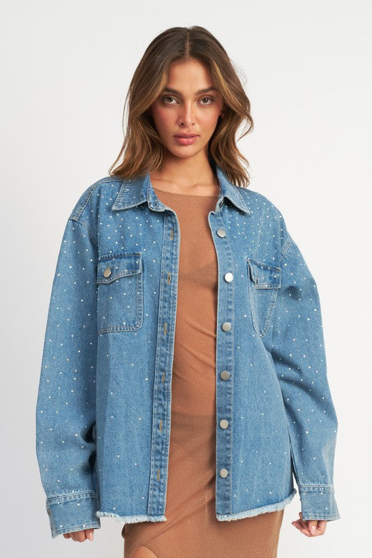 OVERSIZED RHINESTONE DENIM JACKET - Always24