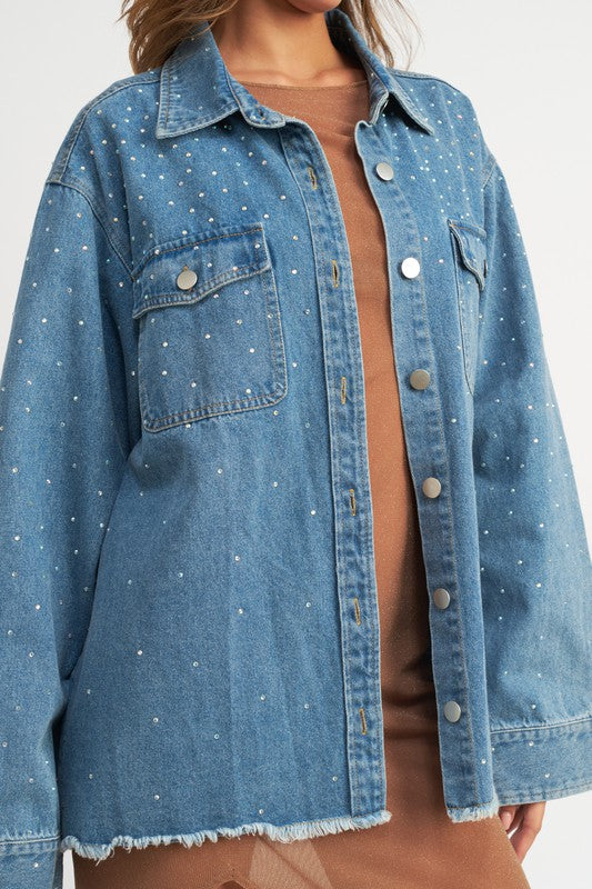 OVERSIZED RHINESTONE DENIM JACKET - Always24