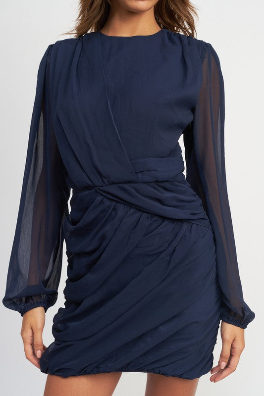 LONG SLEEVE RUCHED MINI DRESS - Always24