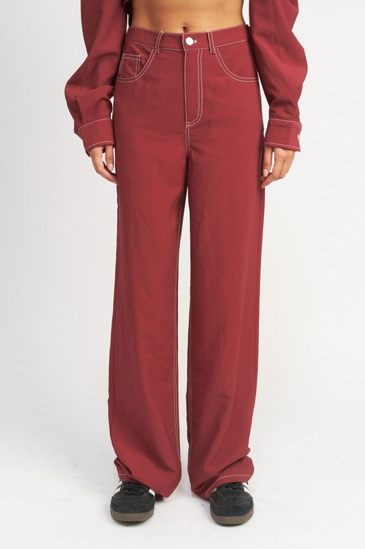 Always24 CONTRAST STITCHING STRAIGHT LEG PANTS - Always24
