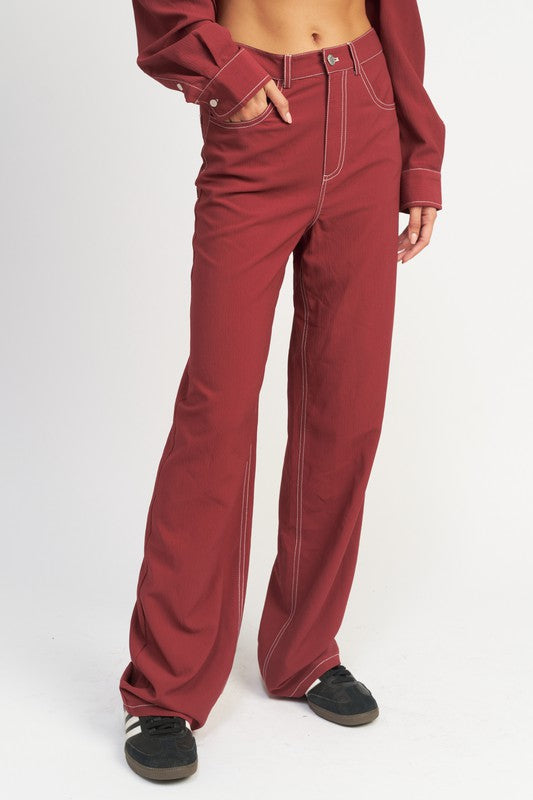 Always24 CONTRAST STITCHING STRAIGHT LEG PANTS - Always24