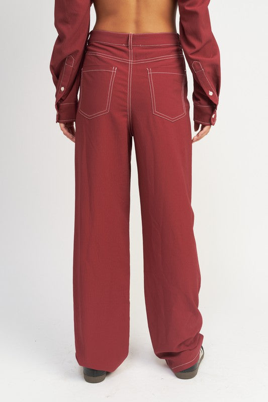 Always24 CONTRAST STITCHING STRAIGHT LEG PANTS - Always24