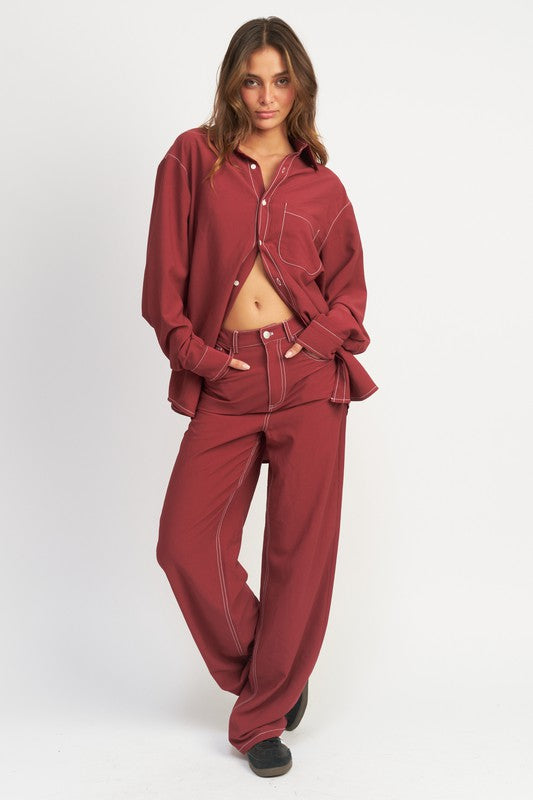 Always24 CONTRAST STITCHING STRAIGHT LEG PANTS - Always24