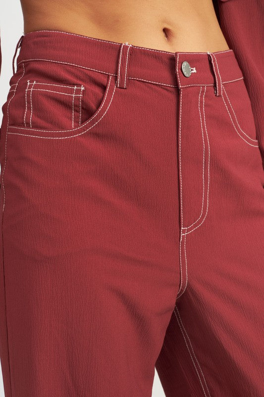 Always24 CONTRAST STITCHING STRAIGHT LEG PANTS - Always24