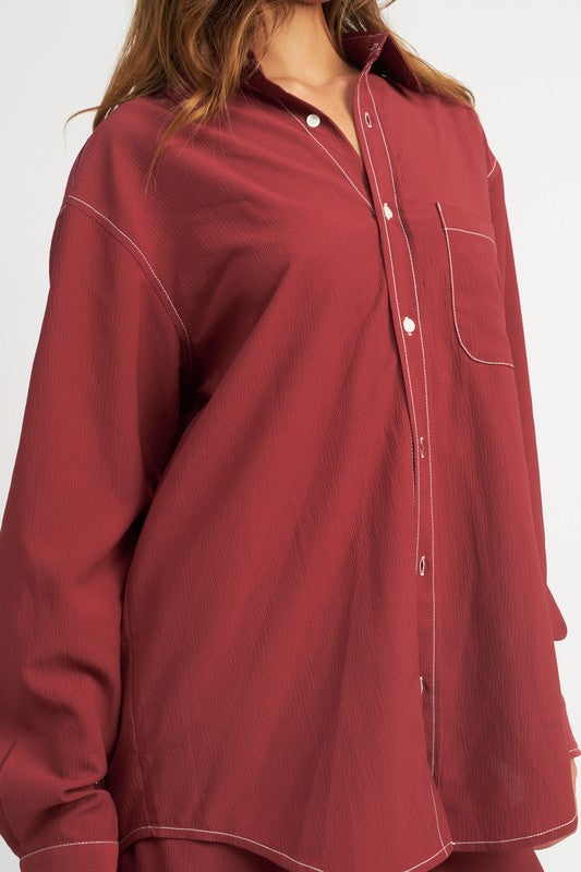 Always24 CONTRASTED STITCH BUTTON DOWN SHIRT - Always24