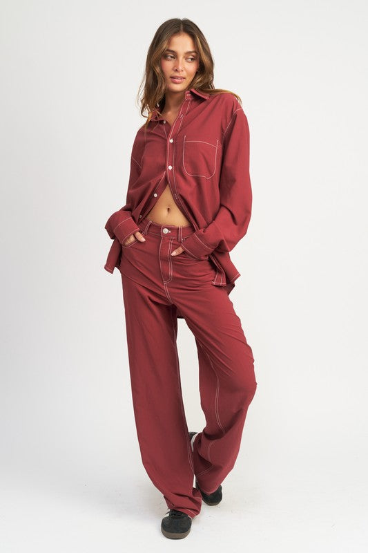 Always24 CONTRASTED STITCH BUTTON DOWN SHIRT - Always24