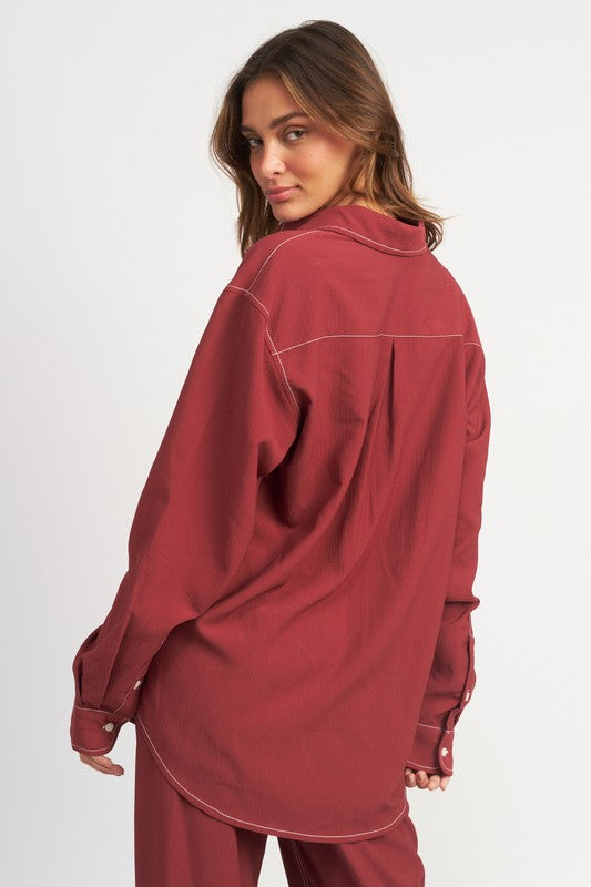 Always24 CONTRASTED STITCH BUTTON DOWN SHIRT - Always24