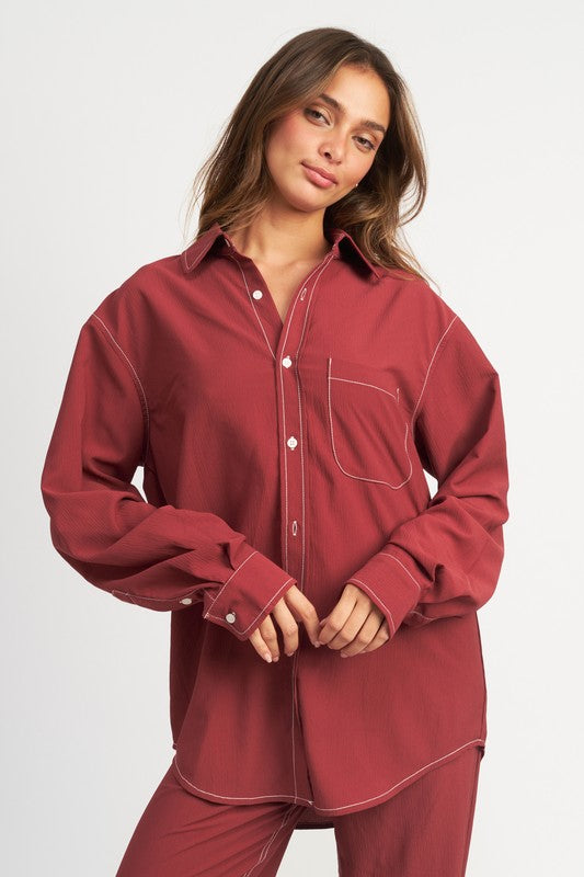 Always24 CONTRASTED STITCH BUTTON DOWN SHIRT - Always24