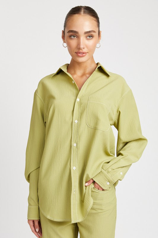 Always24 CONTRASTED STITCH BUTTON DOWN SHIRT - Always24