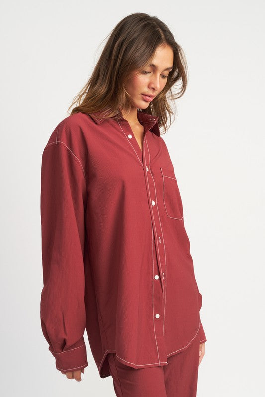 Always24 CONTRASTED STITCH BUTTON DOWN SHIRT - Always24