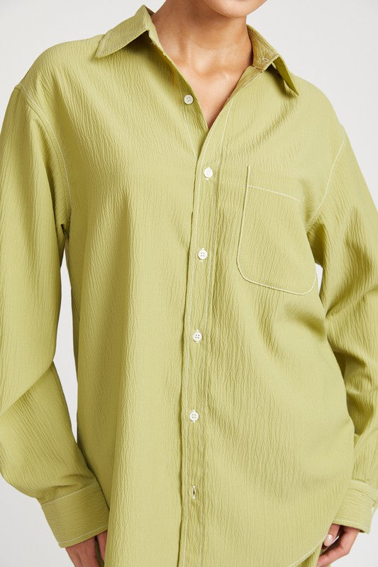 Always24 CONTRASTED STITCH BUTTON DOWN SHIRT - Always24