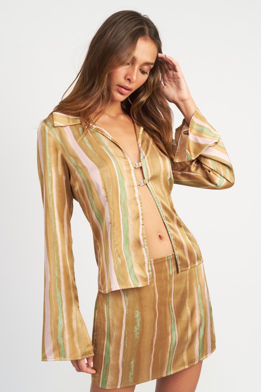 WIDE SLEEVE STRIPED BLOUSE - Always24