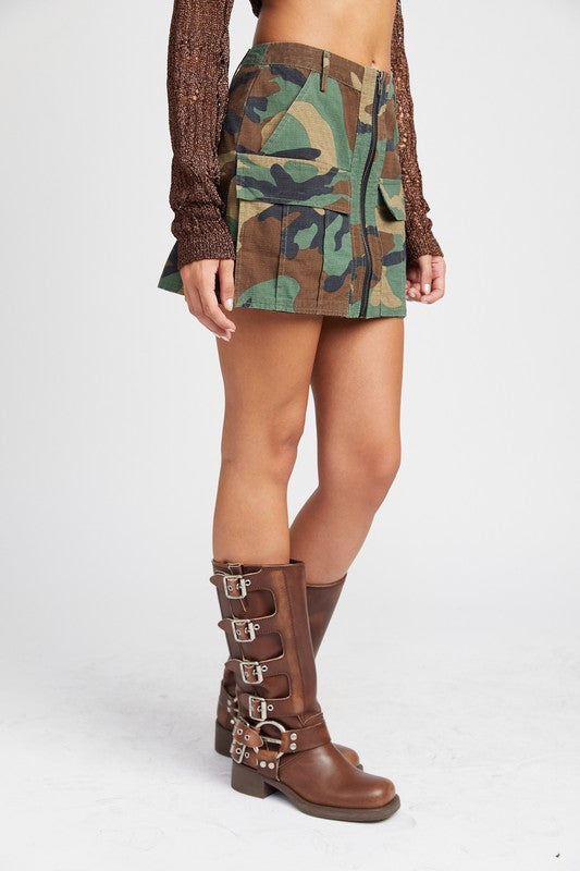 Always24 CAMO MINI SKIRT WITH FRONT ZIPPER