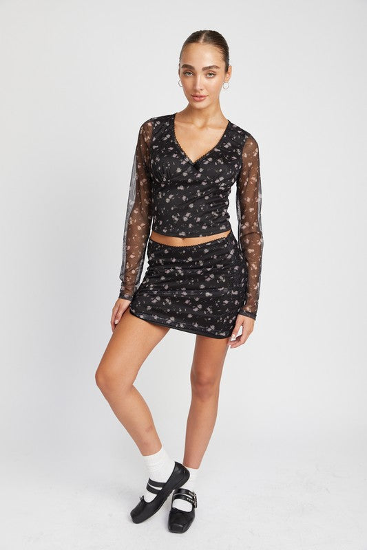 MESH MINI SKIRT WITH SATIN BOW DETAIL - Always24