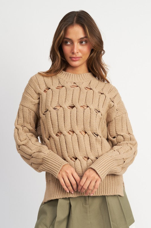 OPEN KNIT SWEATER WITH SLITS - Always24