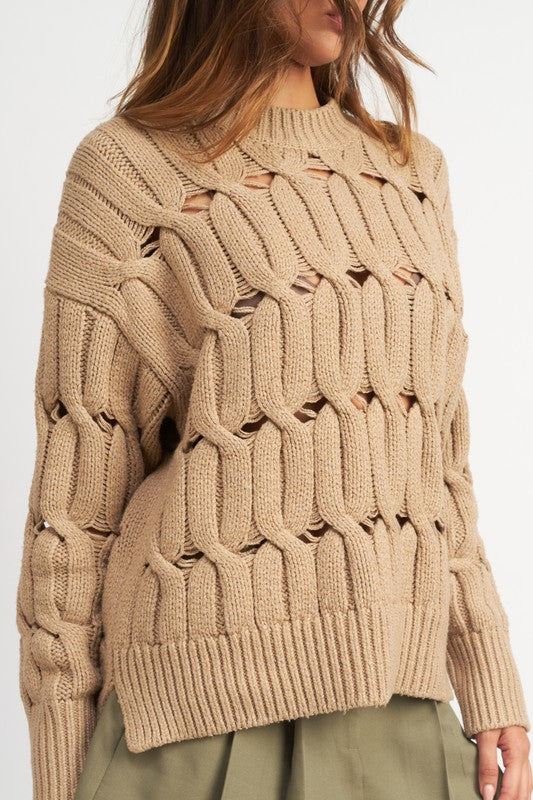 OPEN KNIT SWEATER WITH SLITS - Always24