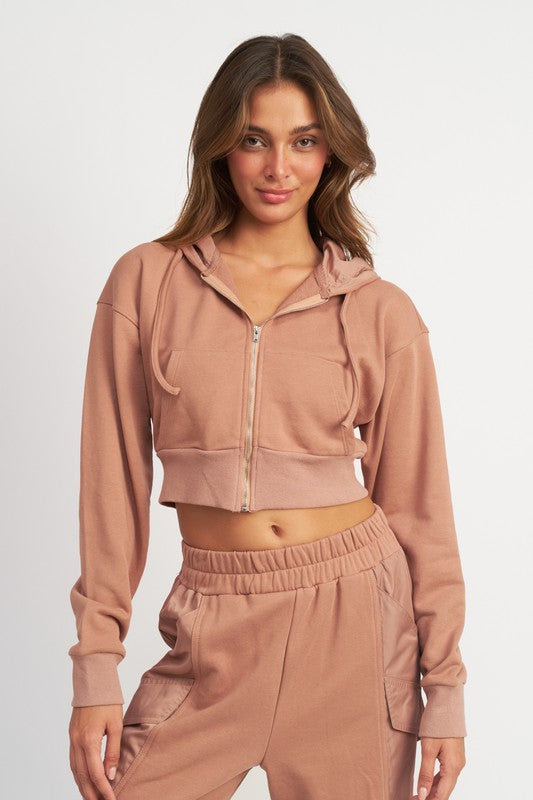 CONTRASTED ZIP UP HOODIE - Always24