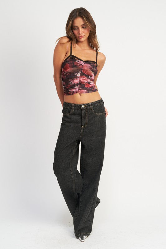 RUCHED CROP TOP WITH LACE DETAIL - Always24