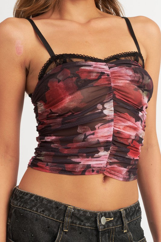 RUCHED CROP TOP WITH LACE DETAIL - Always24