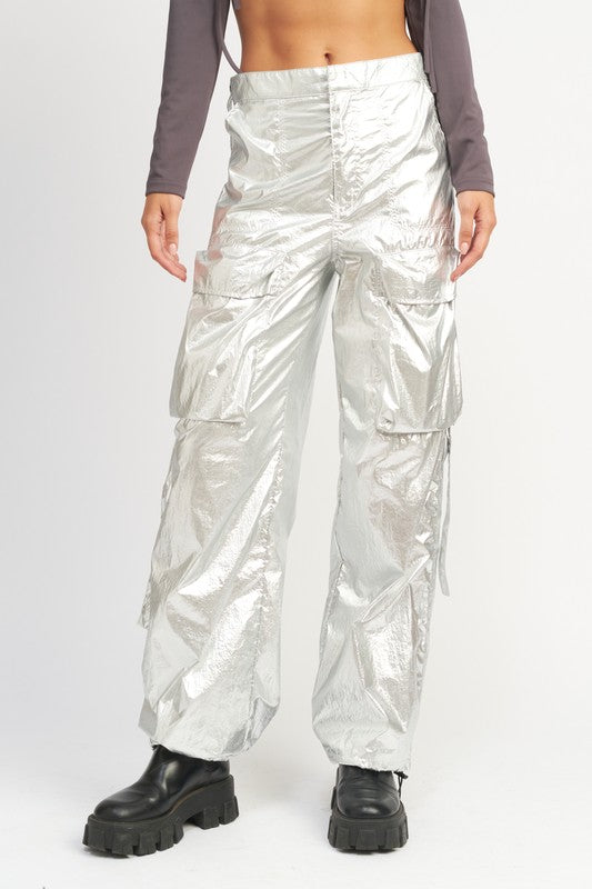 METALLIC CARGO PANTS - Always24