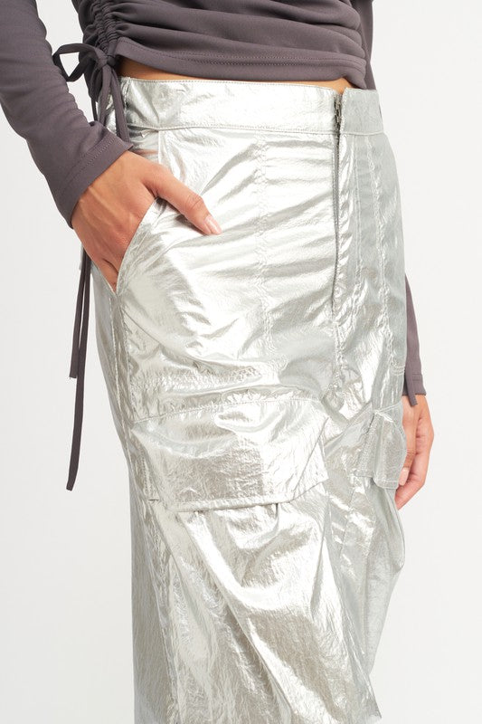METALLIC CARGO PANTS - Always24