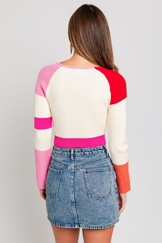 Always24 Long Sleeve Color Block Stripe Knit Top