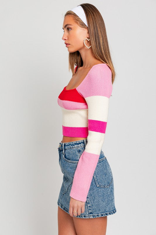 Always24 Long Sleeve Color Block Stripe Knit Top