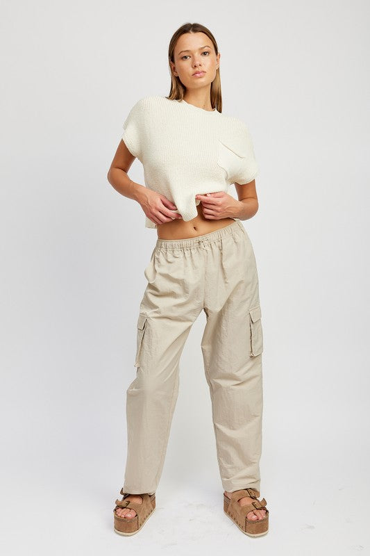 STRAIGHT LEG PANTS WITH ELASTIC WAIST BAND - Always24