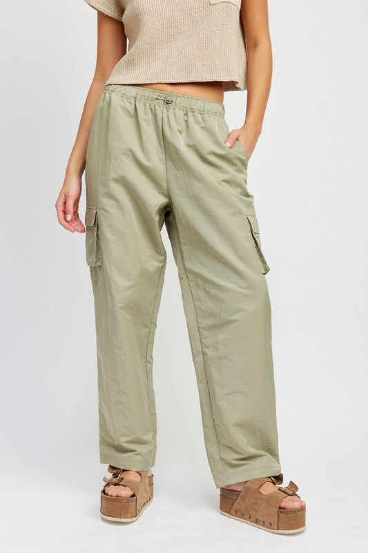 STRAIGHT LEG PANTS WITH ELASTIC WAIST BAND - Always24