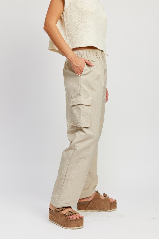 STRAIGHT LEG PANTS WITH ELASTIC WAIST BAND - Always24