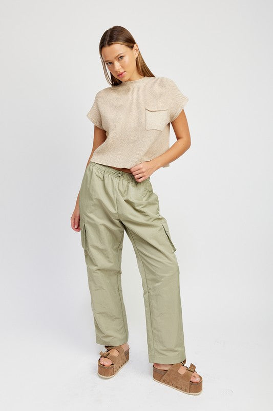STRAIGHT LEG PANTS WITH ELASTIC WAIST BAND - Always24