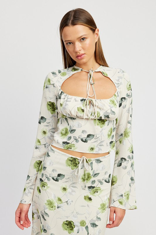FLORAL BLOUSE WITH NECK TIE - Always24