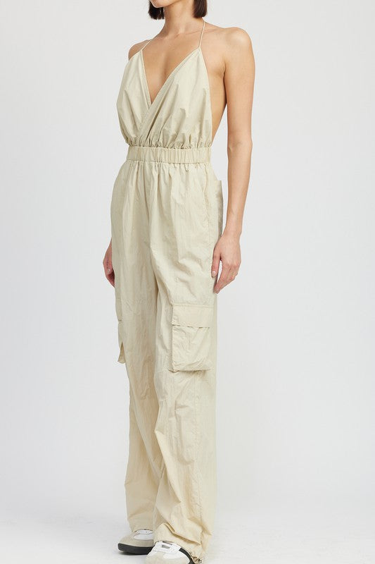 SPAGHETTI STRAP CARGO JUMPSUIT - Always24