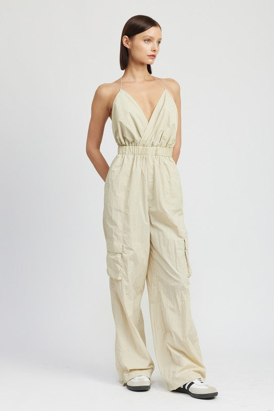 SPAGHETTI STRAP CARGO JUMPSUIT - Always24