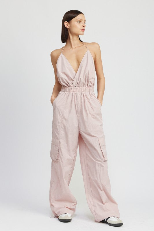SPAGHETTI STRAP CARGO JUMPSUIT - Always24