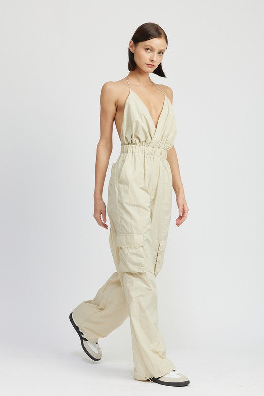 SPAGHETTI STRAP CARGO JUMPSUIT - Always24