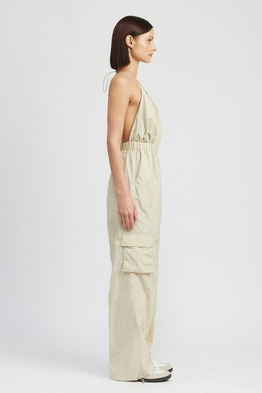 SPAGHETTI STRAP CARGO JUMPSUIT - Always24