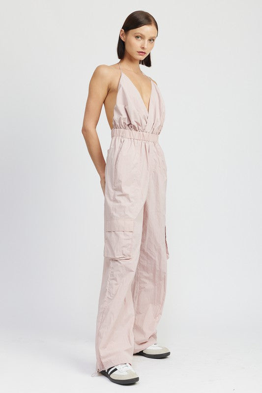 SPAGHETTI STRAP CARGO JUMPSUIT - Always24