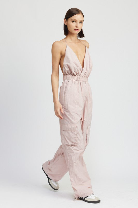 SPAGHETTI STRAP CARGO JUMPSUIT - Always24