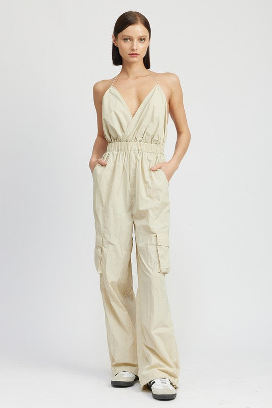 SPAGHETTI STRAP CARGO JUMPSUIT - Always24
