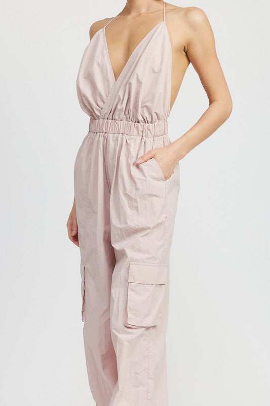 SPAGHETTI STRAP CARGO JUMPSUIT - Always24