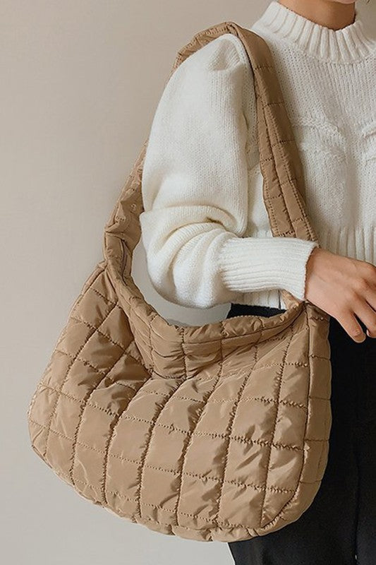 Beige Quilted Zipper Large Jennie Shoulder Bag - Stylish & Spacious