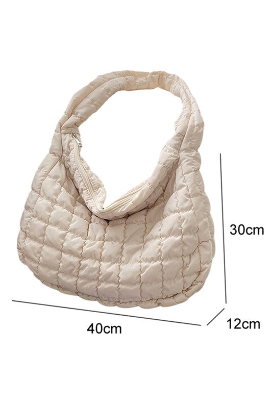 Beige Quilted Zipper Large Jennie Shoulder Bag - Stylish & Spacious