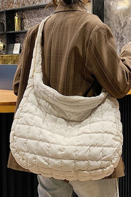 Beige Quilted Zipper Large Jennie Shoulder Bag - Stylish & Spacious