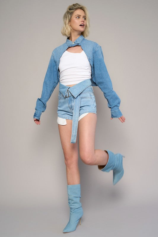 Always24 High Rise Flap Waist Belted Denim Shorts - Always24
