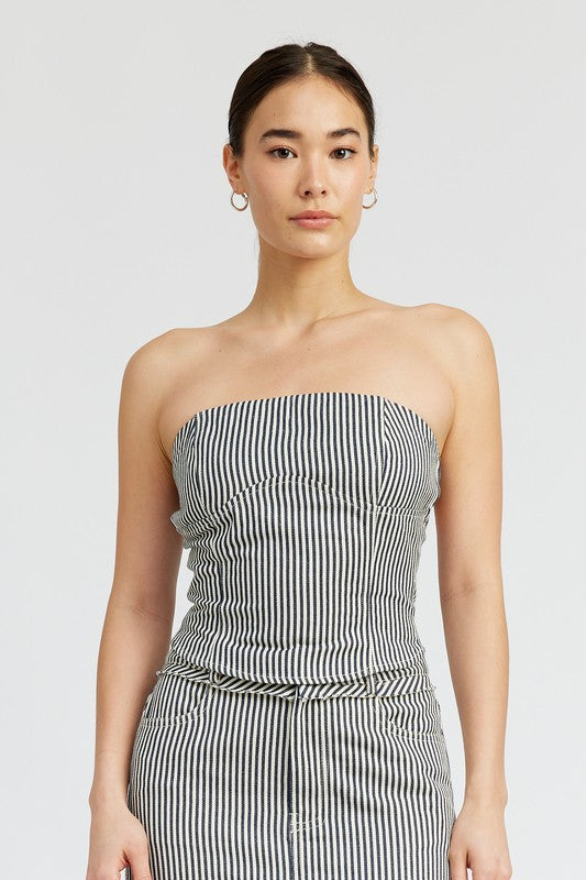 Always24 STRIPED TWILL TUBE TOP - Always24