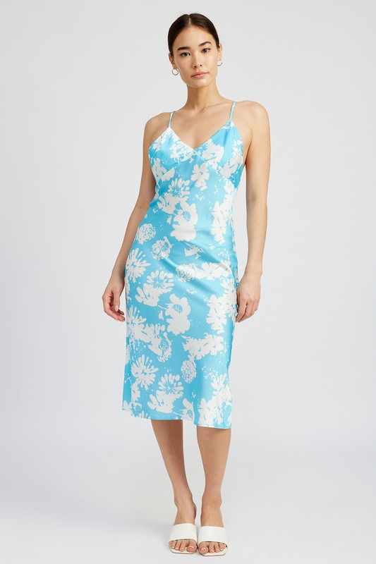 Always24 V NECK FLORAL DRESS WITH OPEN BACK - Always24