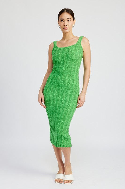 SCOOP NECK RIBBED MIDI DRESS - Always24