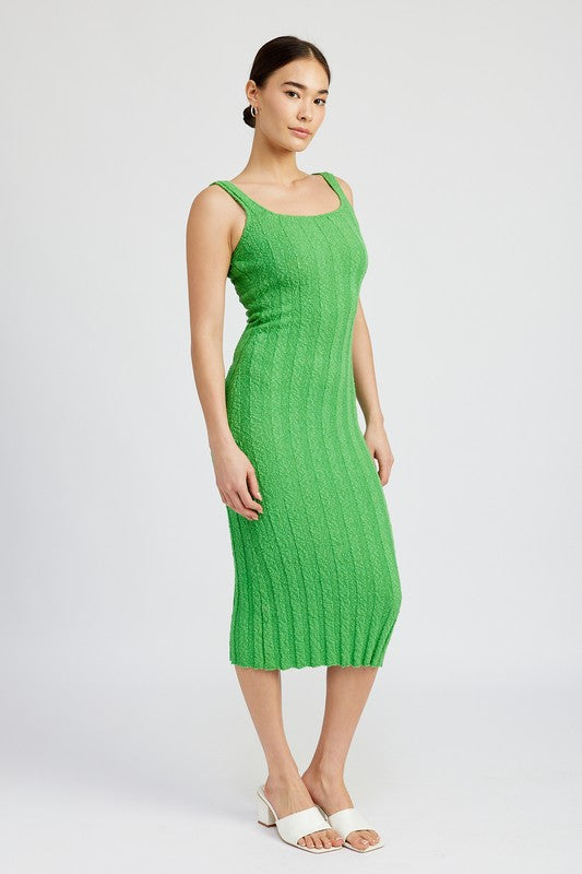 SCOOP NECK RIBBED MIDI DRESS - Always24